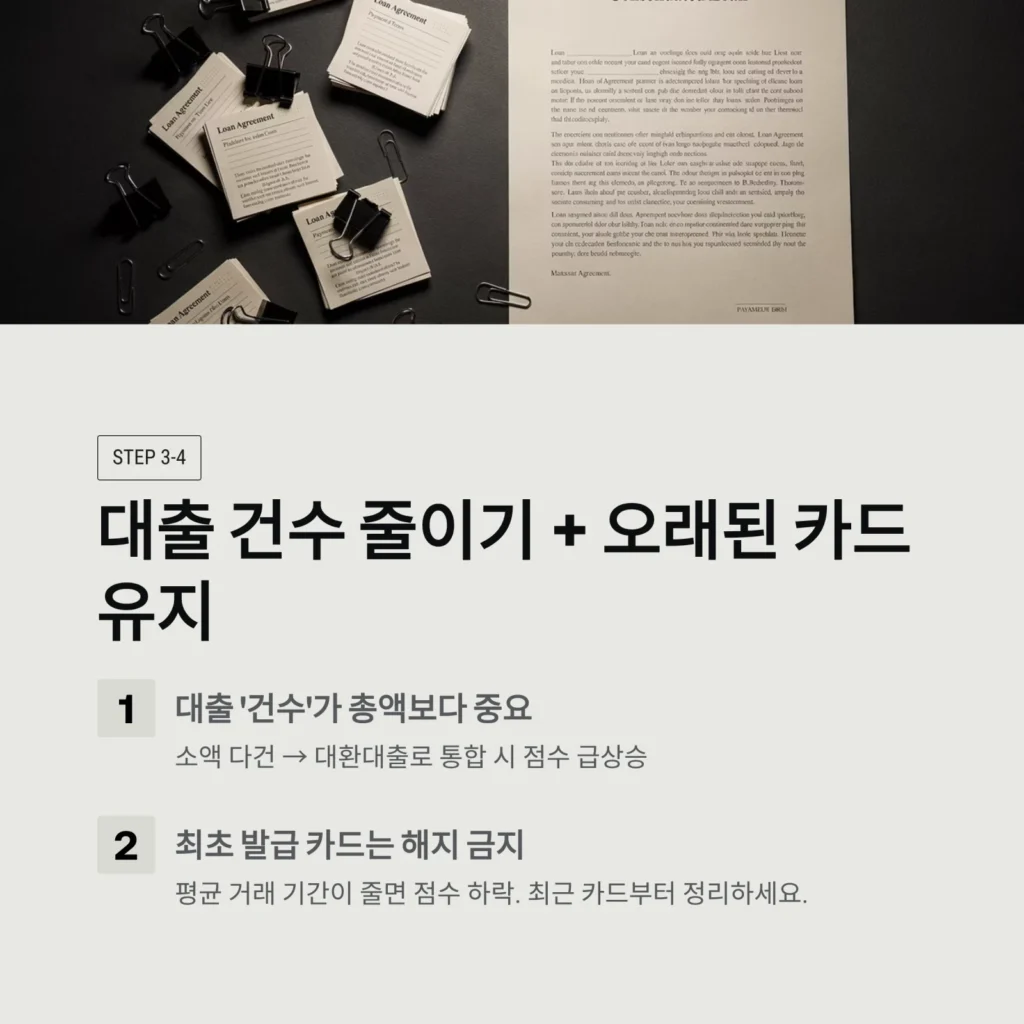 대출 건수 줄이기 + 오래된 카드 유지