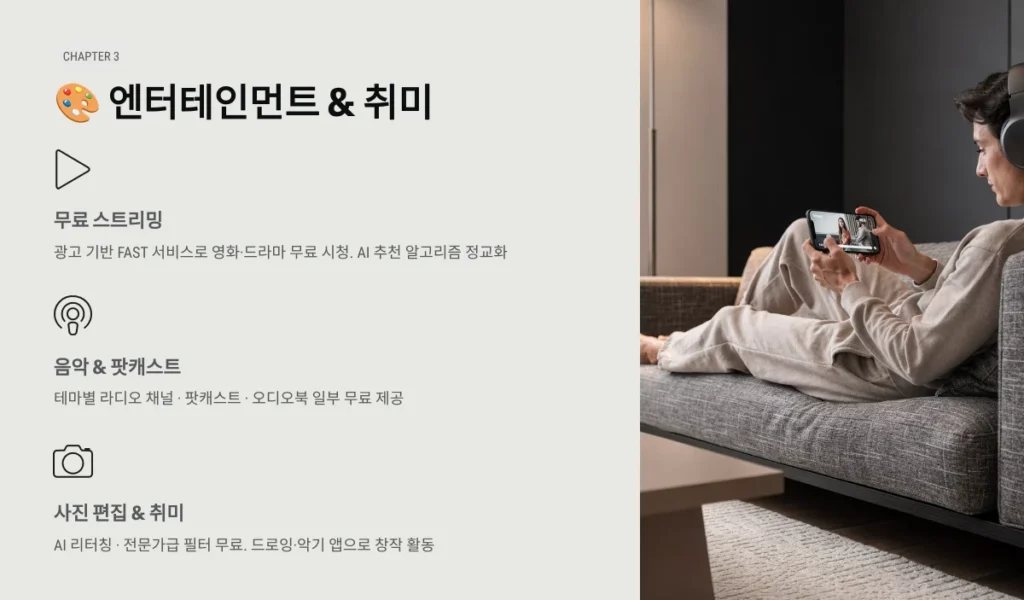 무료 어플 추천 TOP 100 – 스마트한 일상을 위한 필수 앱 가이드 4 엔터테인먼트 & 취미